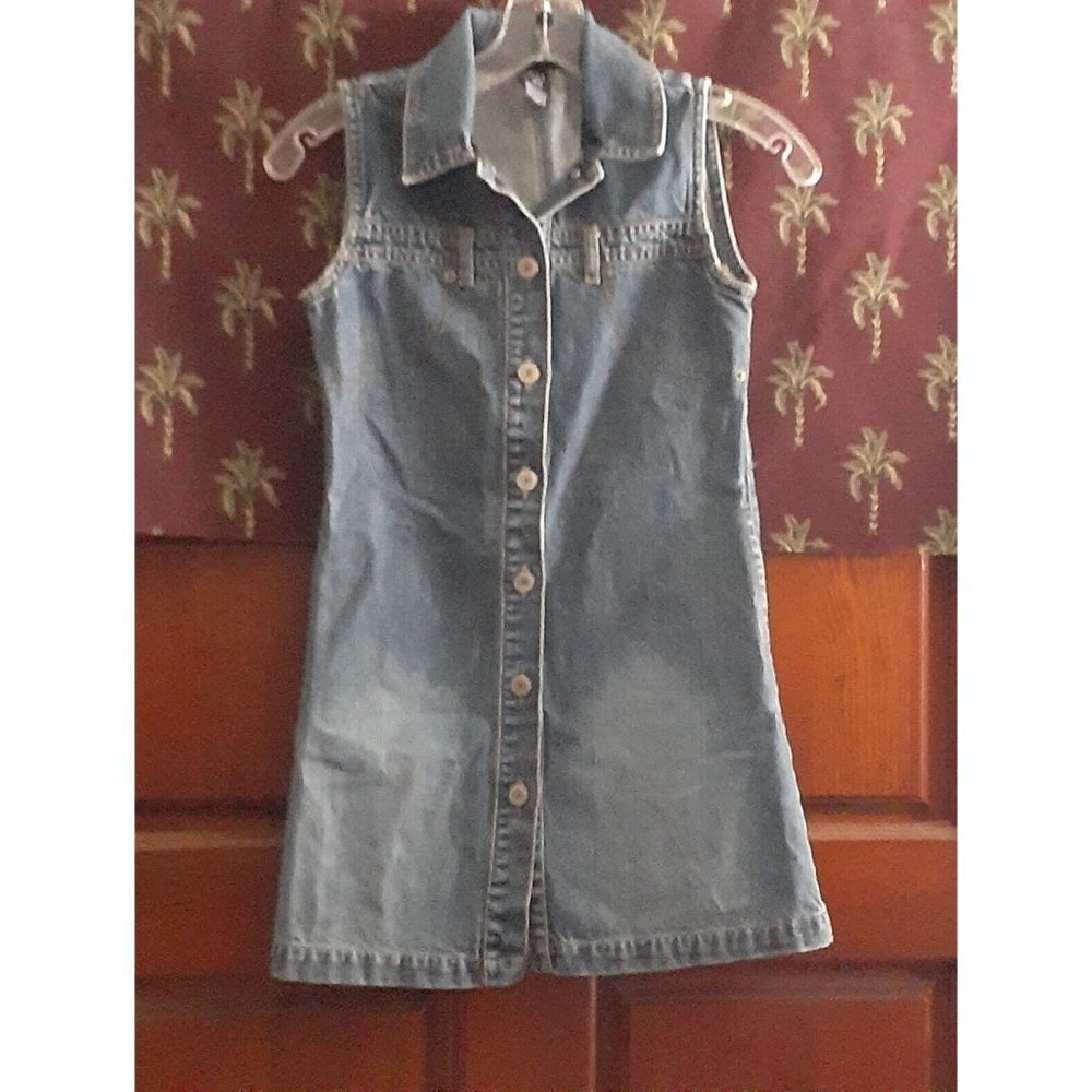 GAP Girls Dress Denim Jean Shirt Dress Button Front Sleeveless Knee Length  7/8 - Picture 3 of 7